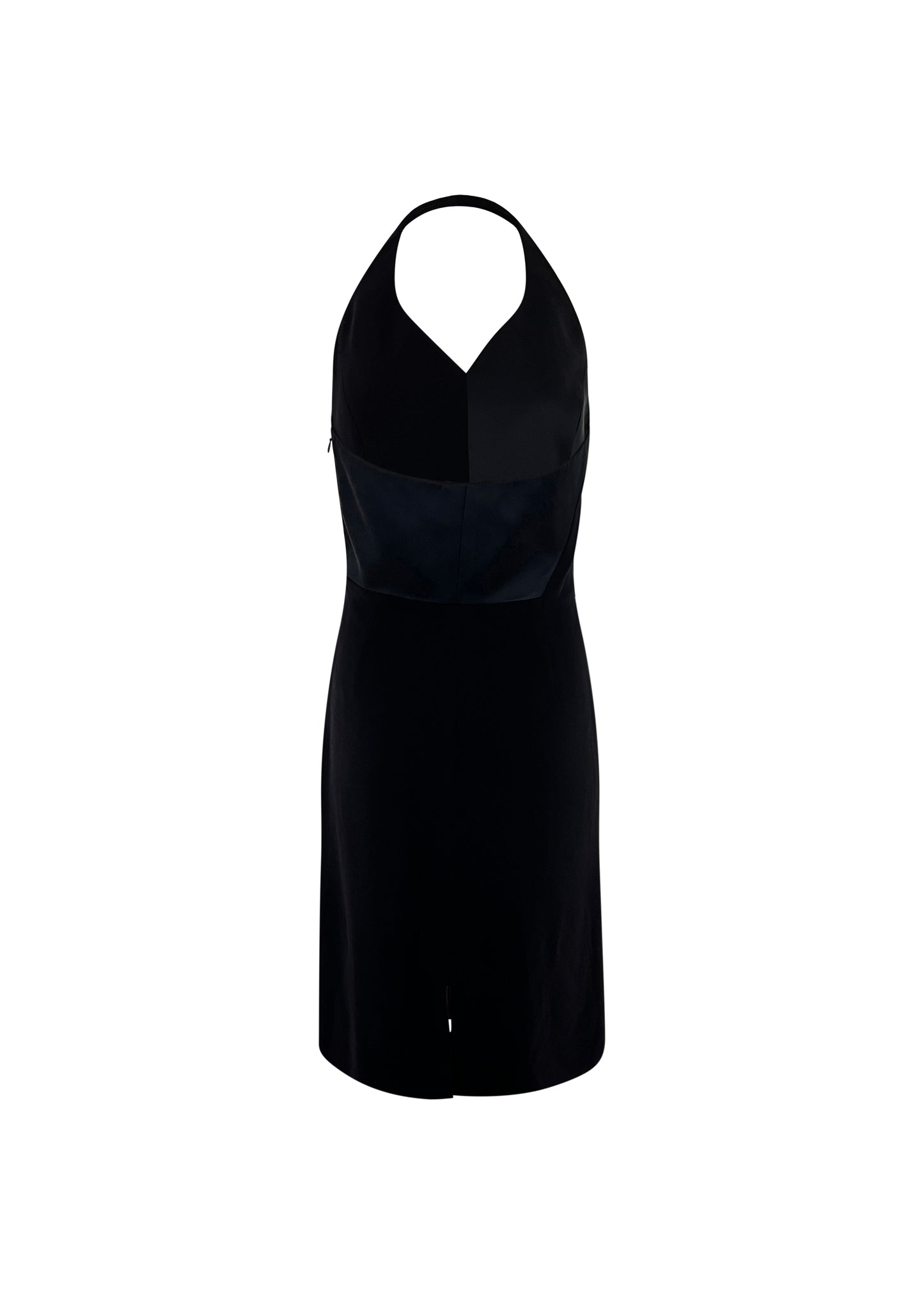 Black Silk Front Slit Halter Dress