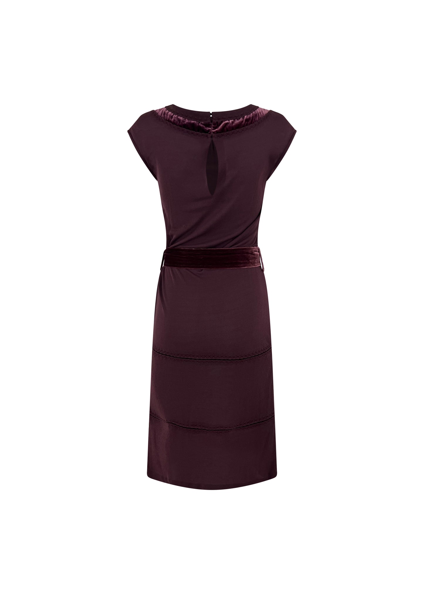 Burgundy Cap Sleeve Dress with Velvet Trim