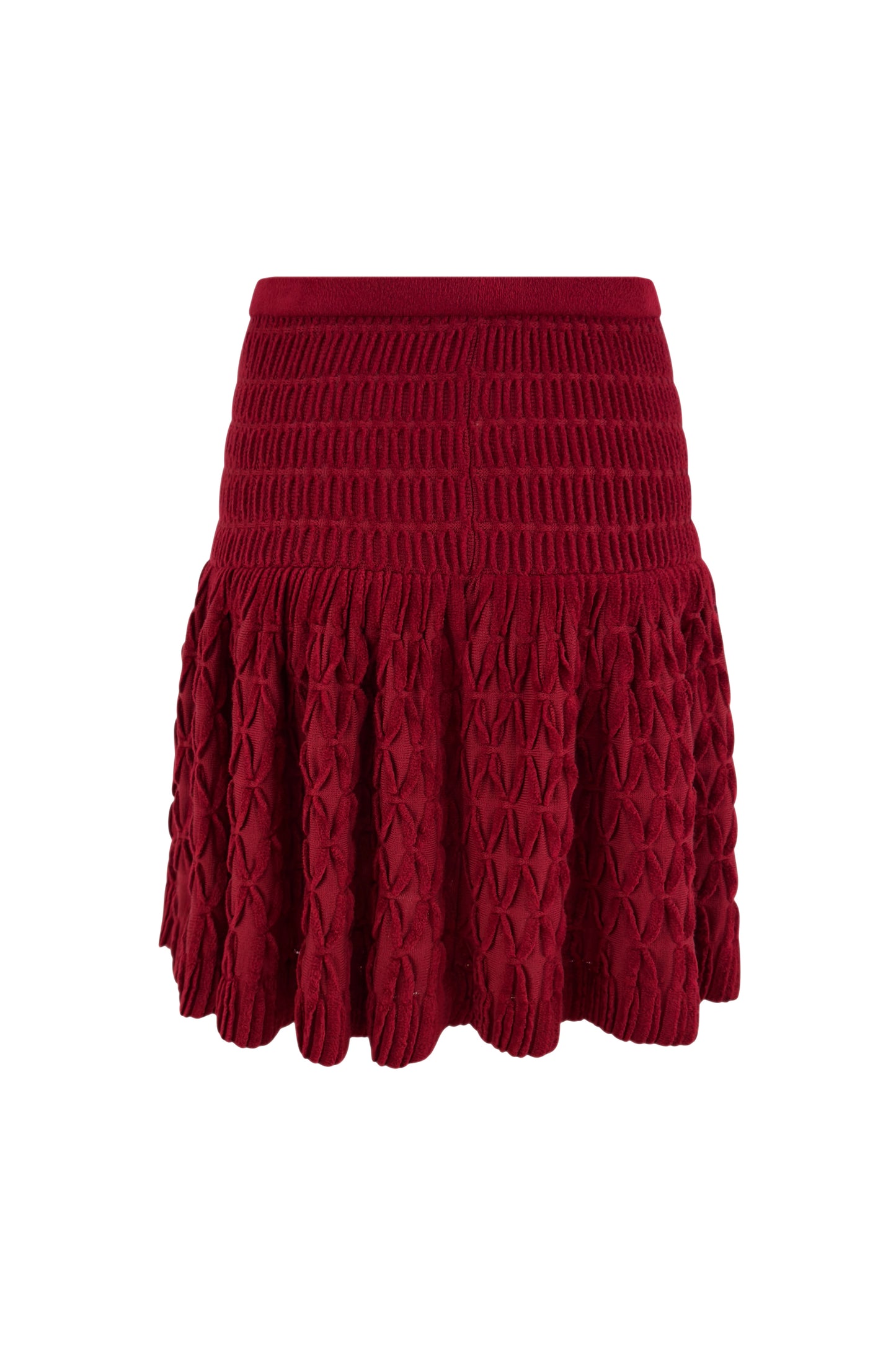 Red Knit Flared Sculpted Skirt