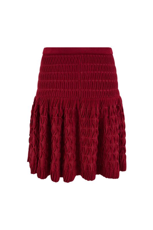 Red Knit Flared Sculpted Skirt
