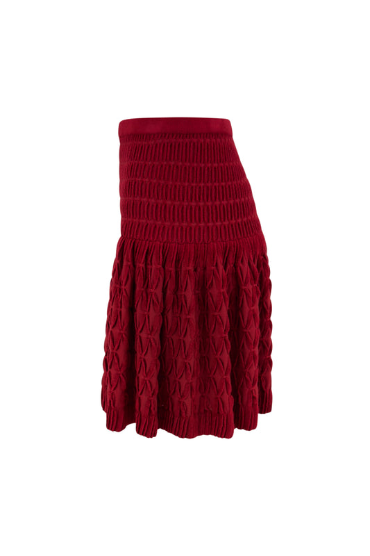 Red Knit Flared Sculpted Skirt
