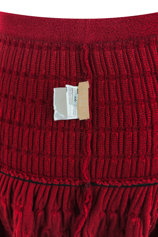 Red Knit Flared Sculpted Skirt