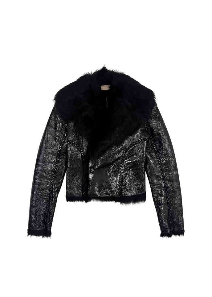 Black Patent Leather and Fur Lined Jacket