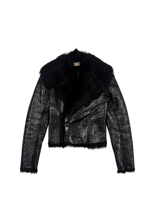 Black Patent Leather and Fur Lined Jacket