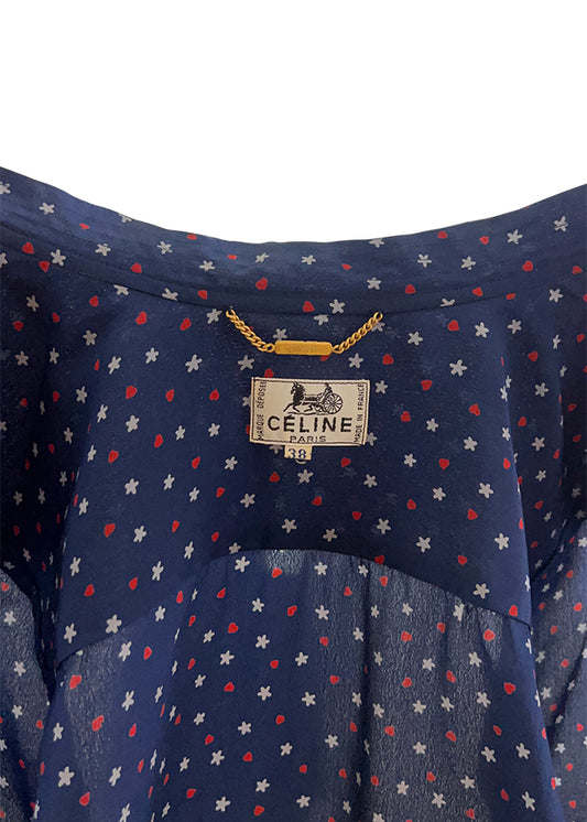 Blue Stars & Hearts Print Blouse and Skirt Set