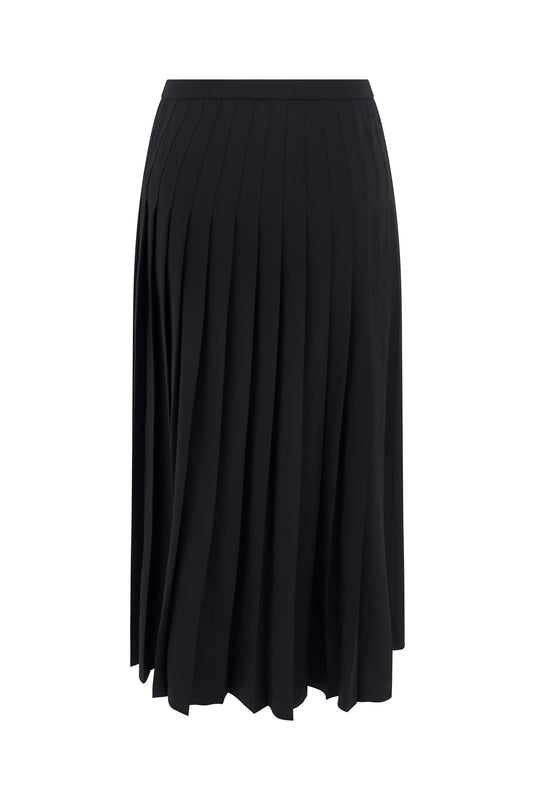 Black Wool Blend Pleated Midi Skirt