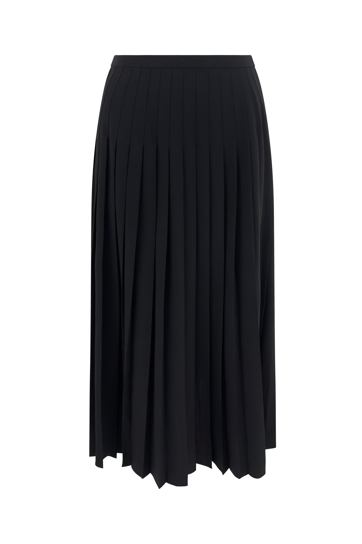 Black Celine wool-blend pleated midi skirt with structured pleats, front view on white background.
