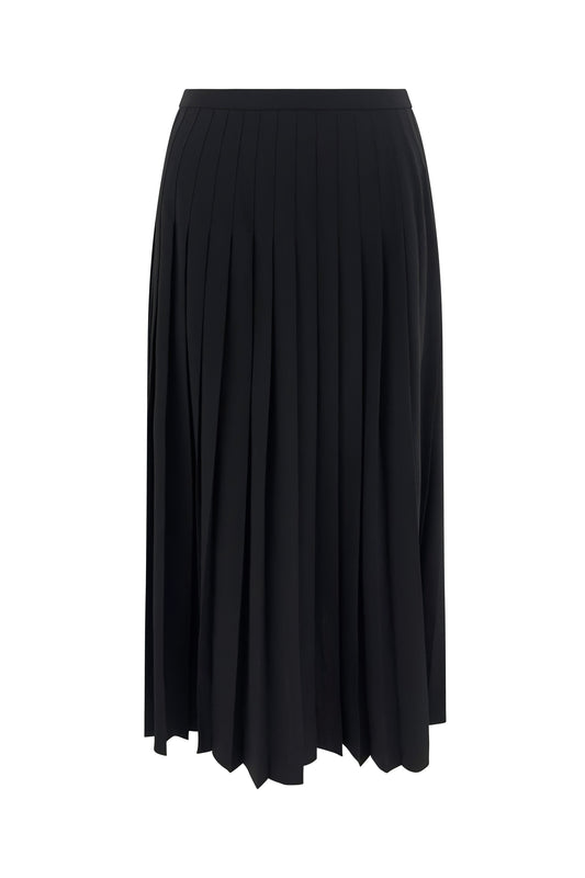 Black Celine wool-blend pleated midi skirt with structured pleats, front view on white background.