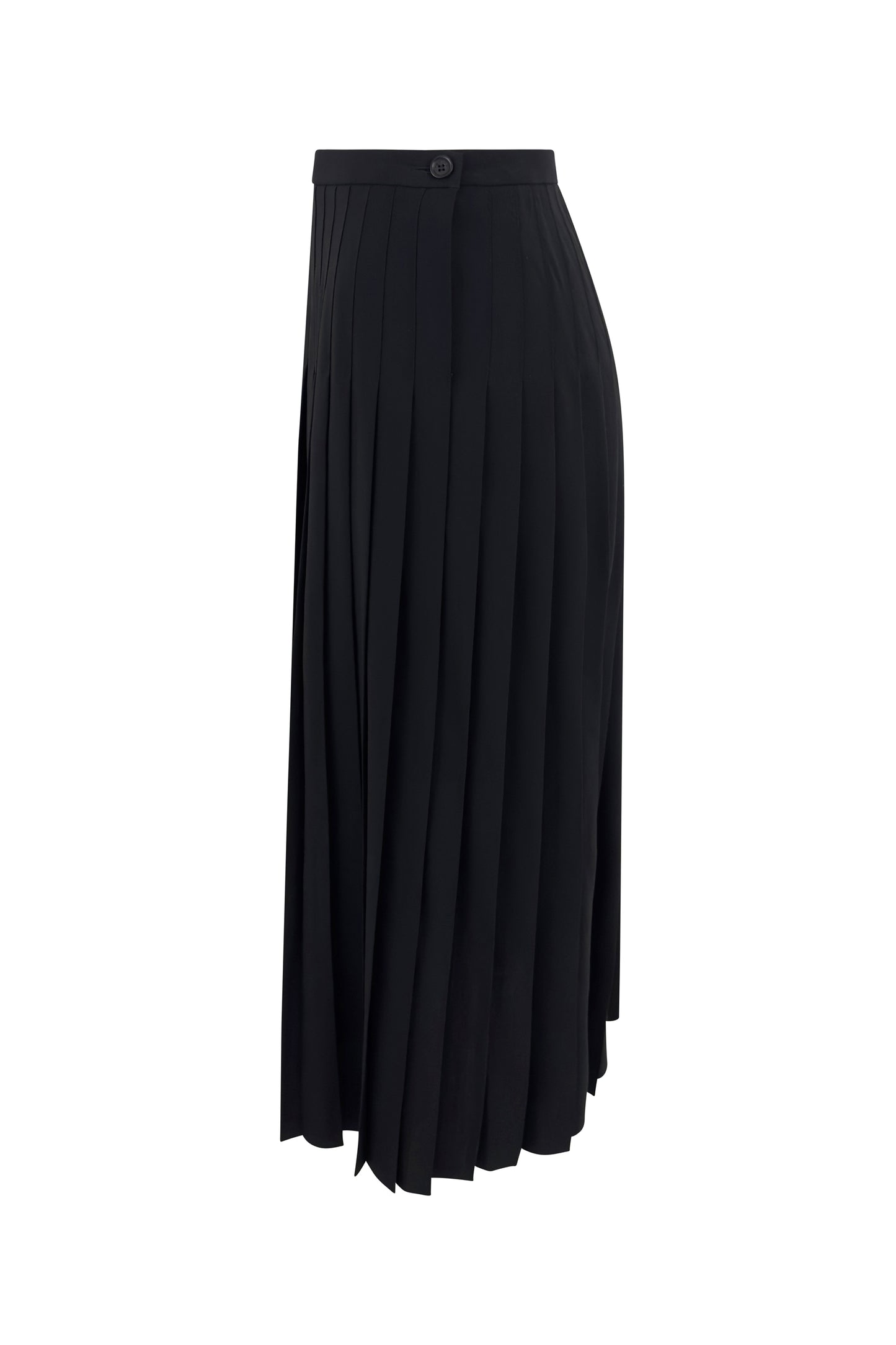 Black Wool Blend Pleated Midi Skirt