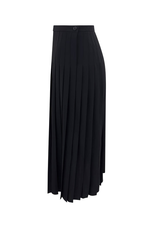 Black Wool Blend Pleated Midi Skirt