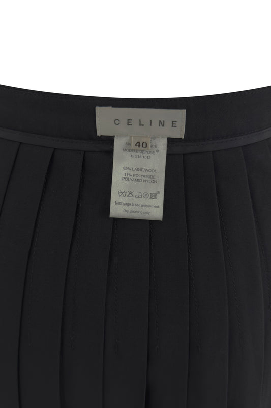 Black Wool Blend Pleated Midi Skirt