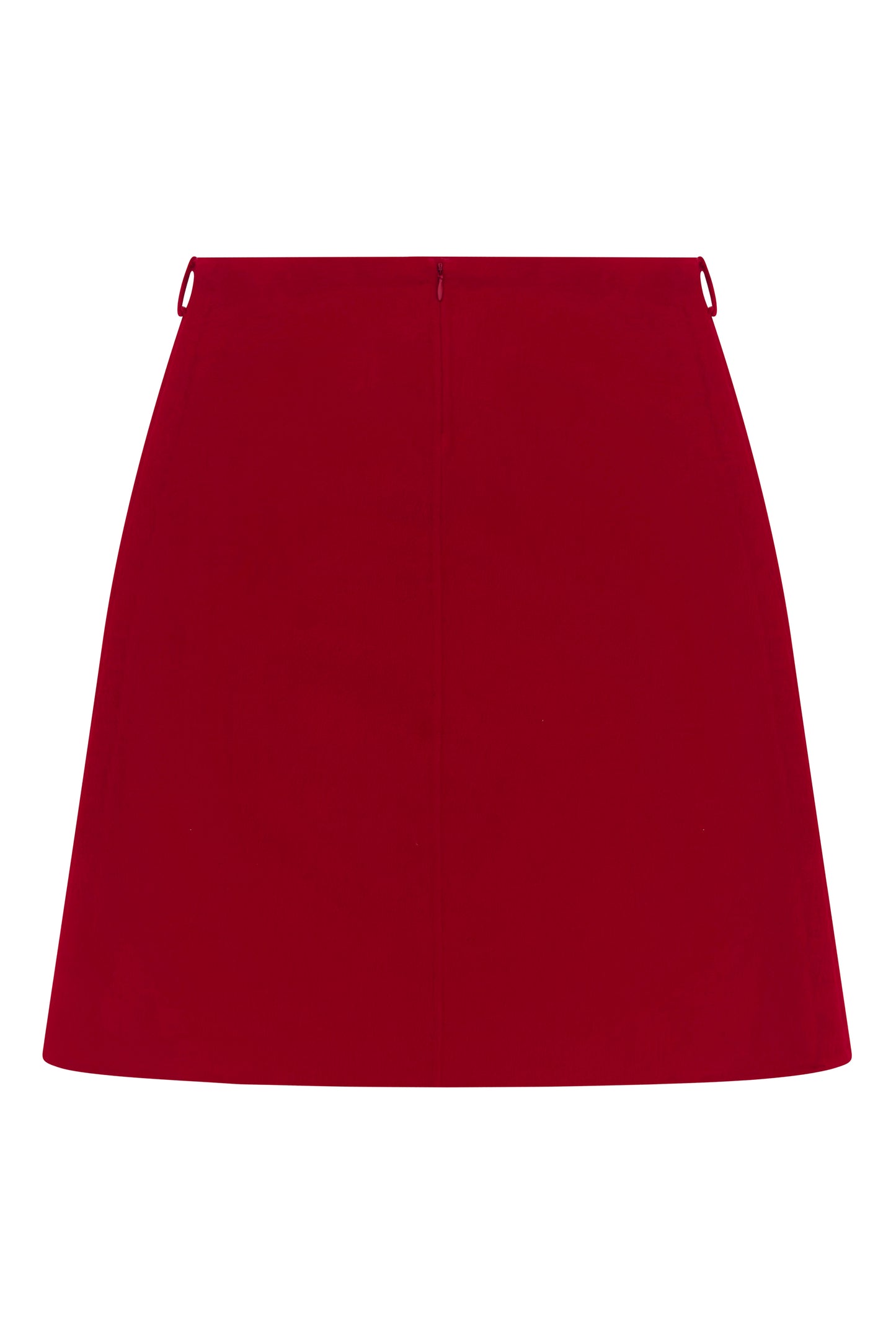 Red angora-cashmere Celine A-line mini skirt, front view