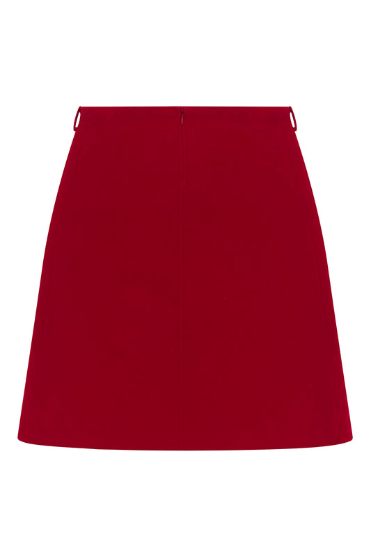 Red angora-cashmere Celine A-line mini skirt, front view