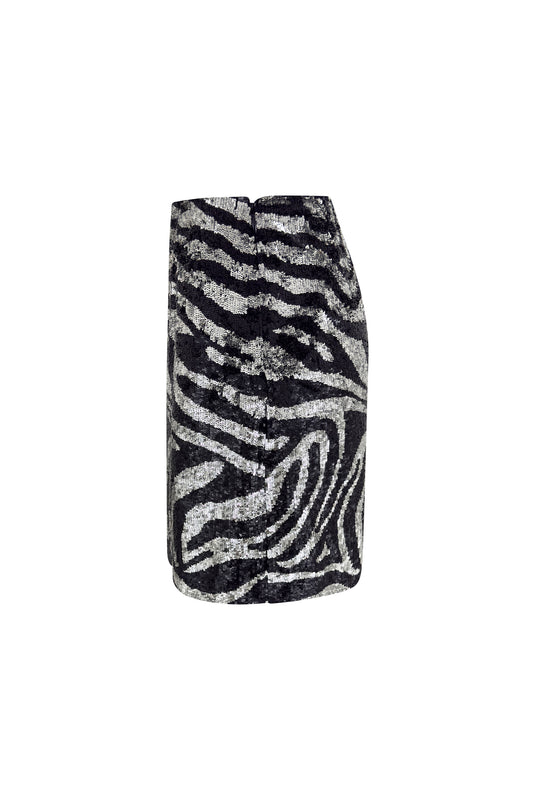 Black & Silver Sequin Zebra Skirt