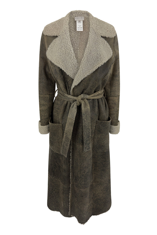 Celine grey distressed leather shearling coat from Fall 2002 by Michael Kors