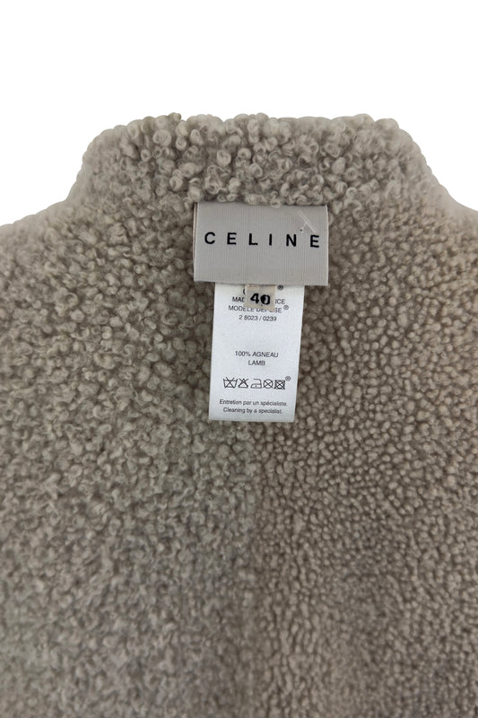 Grey Distressed Leather Shearling Coat