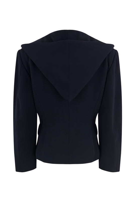 Navy Wool Hooded Blazer