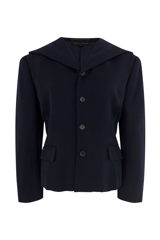 Comme des Garçons navy wool hooded blazer from the 2000s.