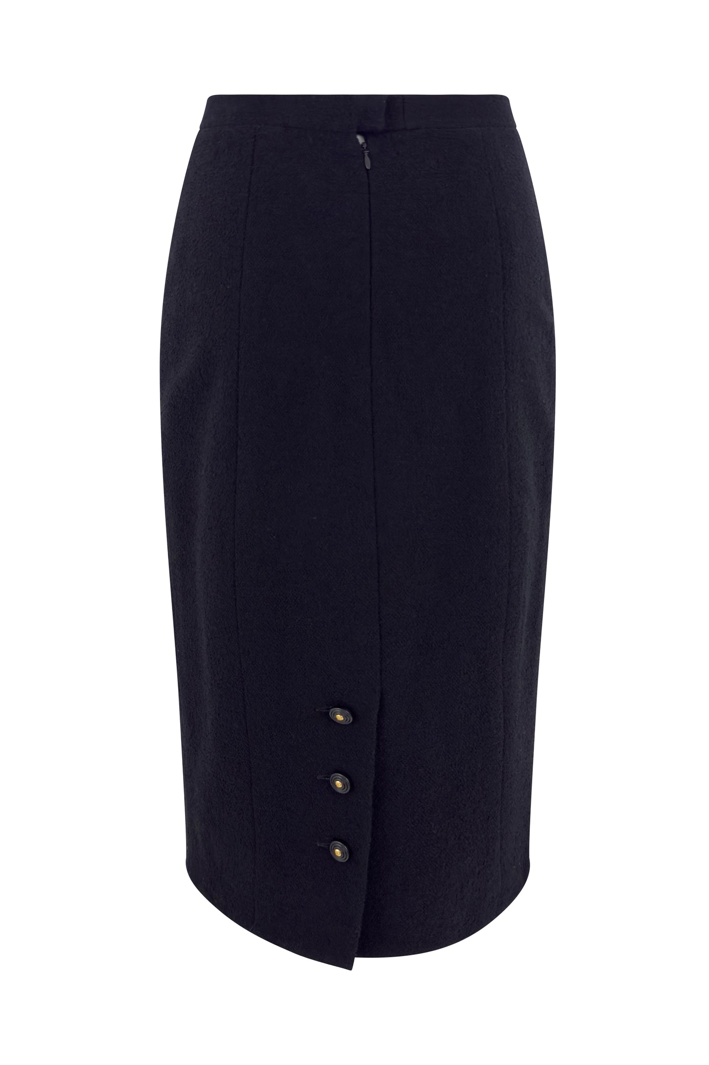 Black Wool Button Back Pencil Skirt