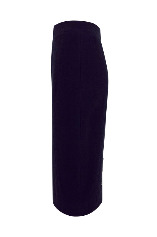 Black Wool Button Back Pencil Skirt