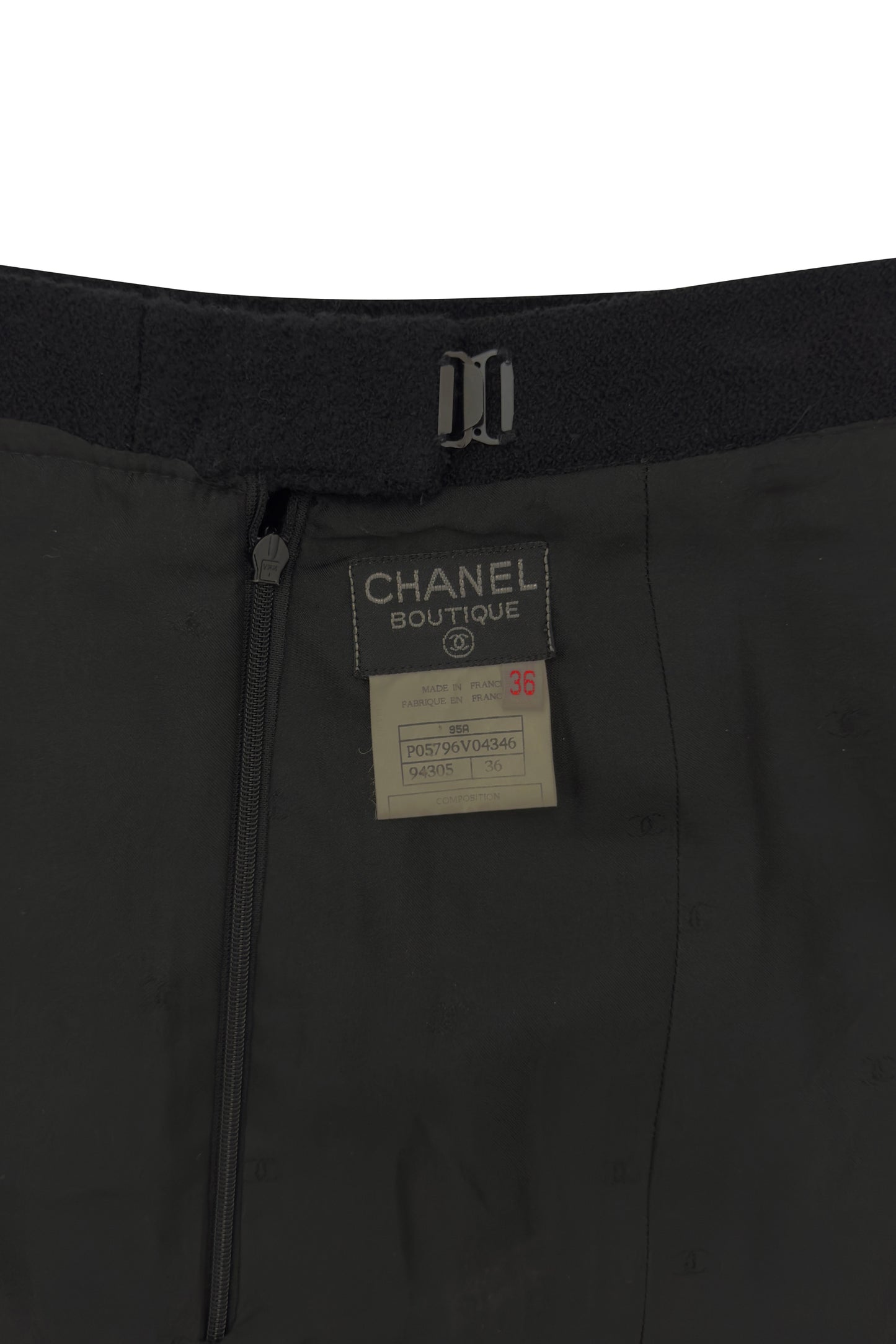 Black Wool Button Back Pencil Skirt