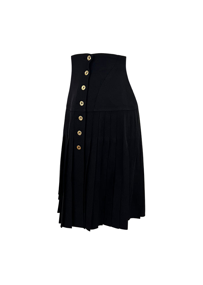 Black Crepe Pleated Button Side Skirt