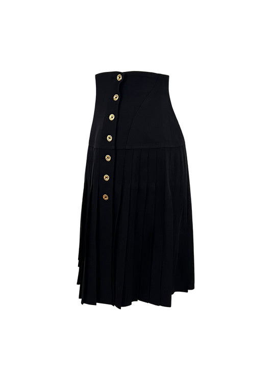 Black Crepe Pleated Button Side Skirt