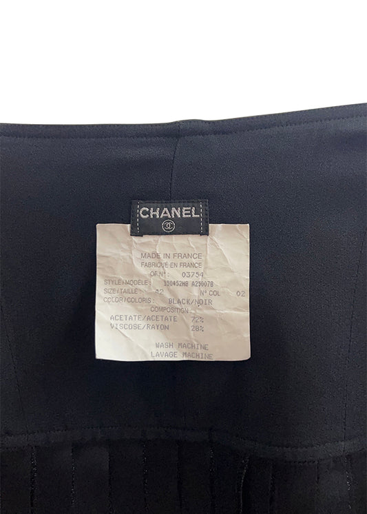 Black Crepe Pleated Button Side Skirt