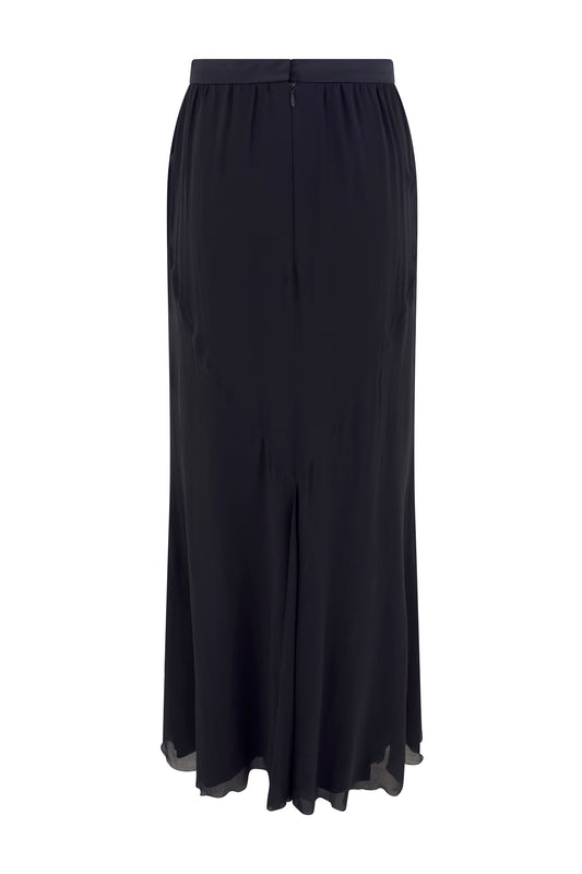 Black Silk Layered Maxi Skirt