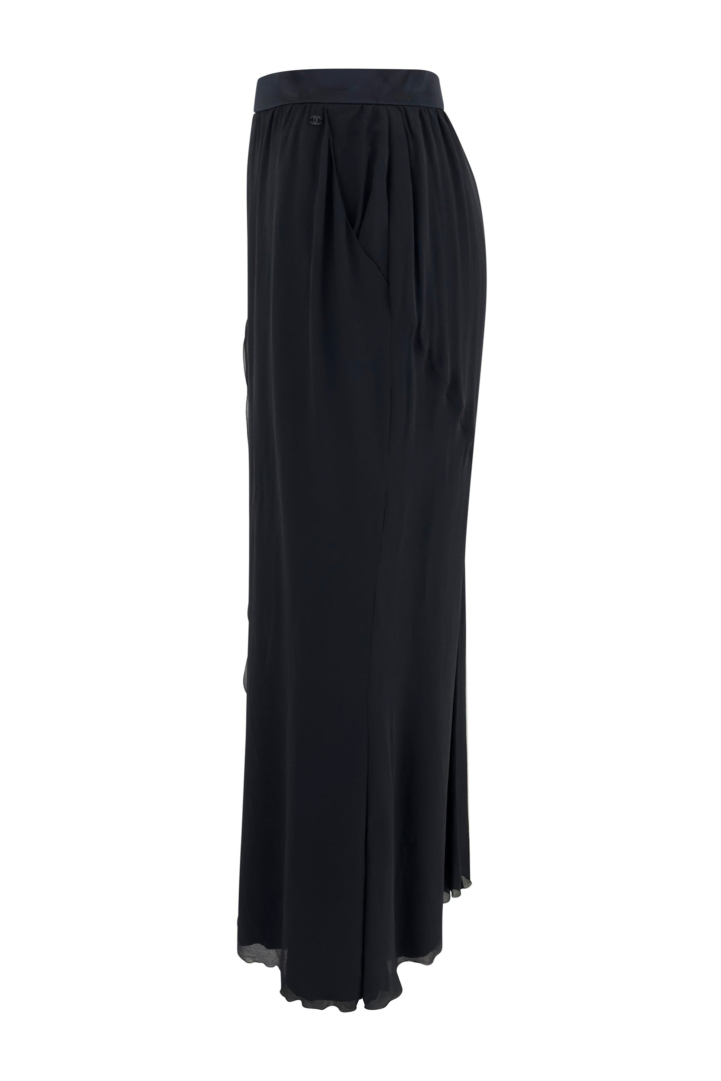 Black Silk Layered Maxi Skirt