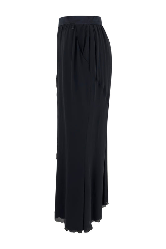Black Silk Layered Maxi Skirt