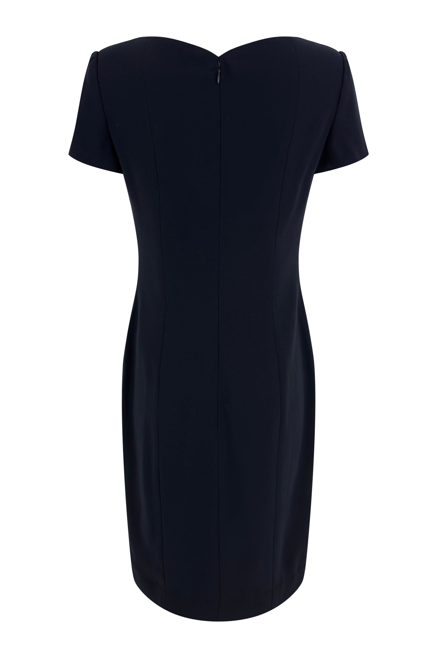 Navy Wool Short Sleeve Logo Button Sweetheart Dress