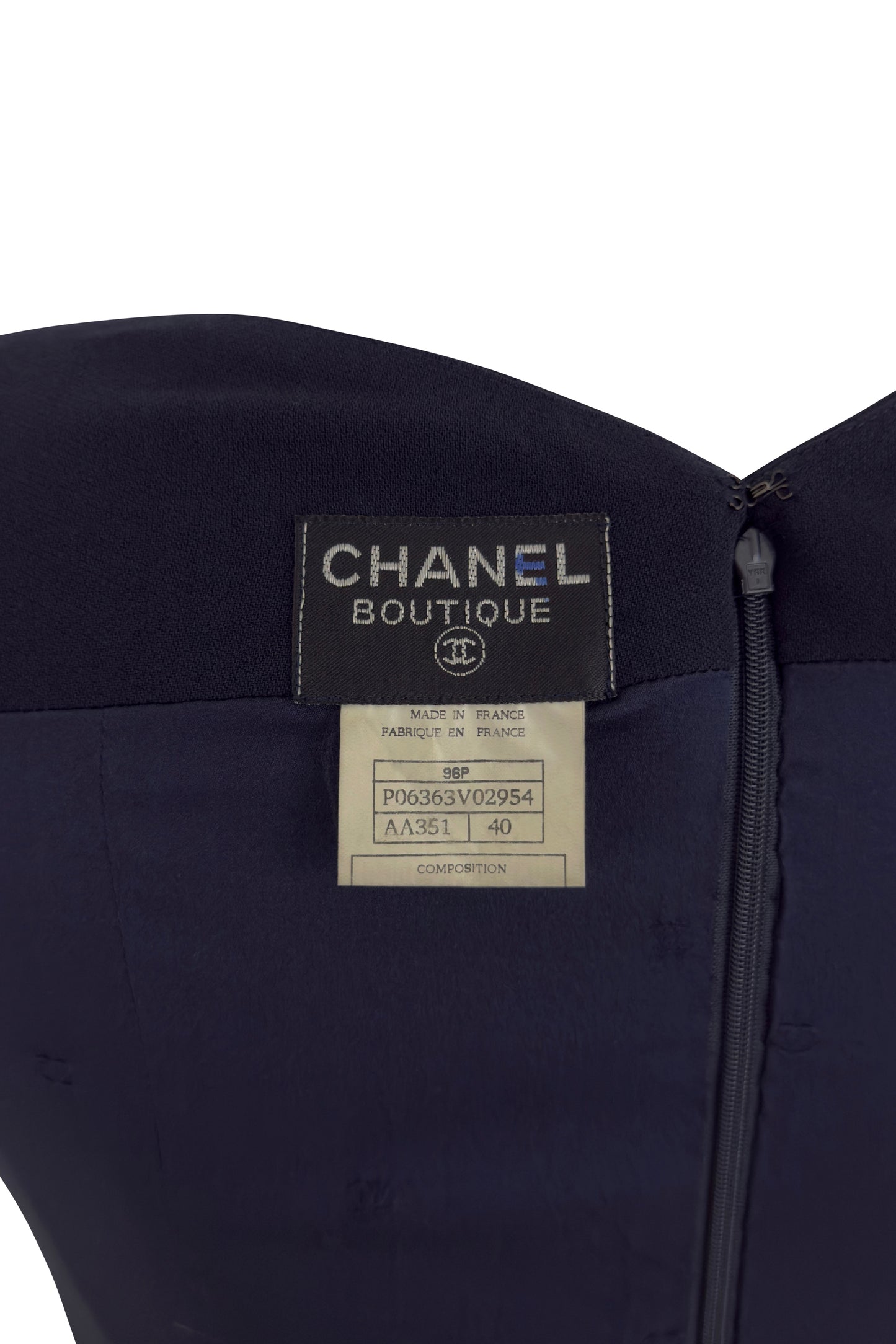 Navy Wool Short Sleeve Logo Button Sweetheart Dress