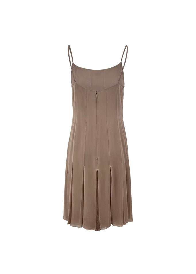 Beige Silk Pleated Camisole Dress