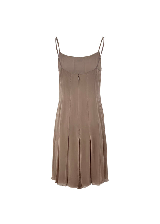 Beige Silk Pleated Camisole Dress