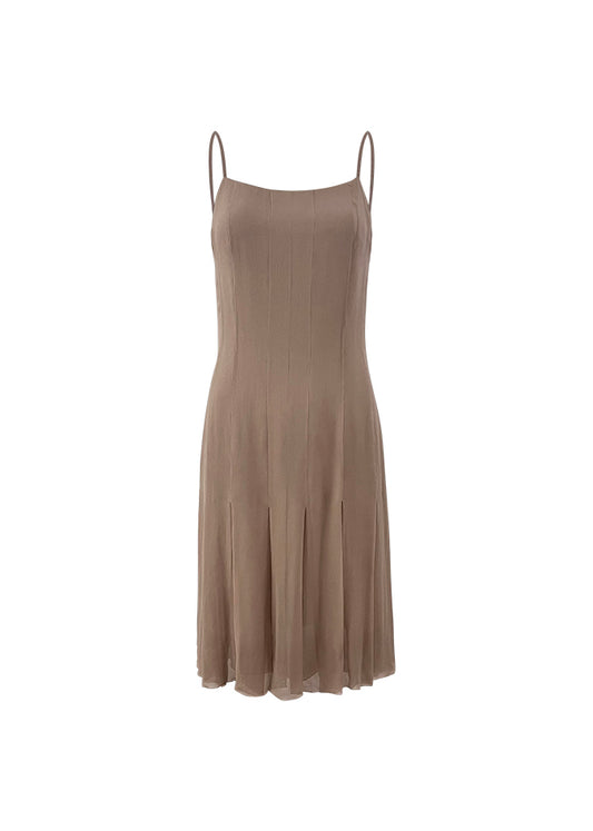 Beige Silk Pleated Camisole Dress