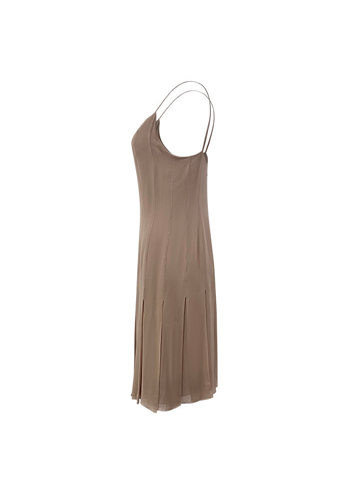Beige Silk Pleated Camisole Dress