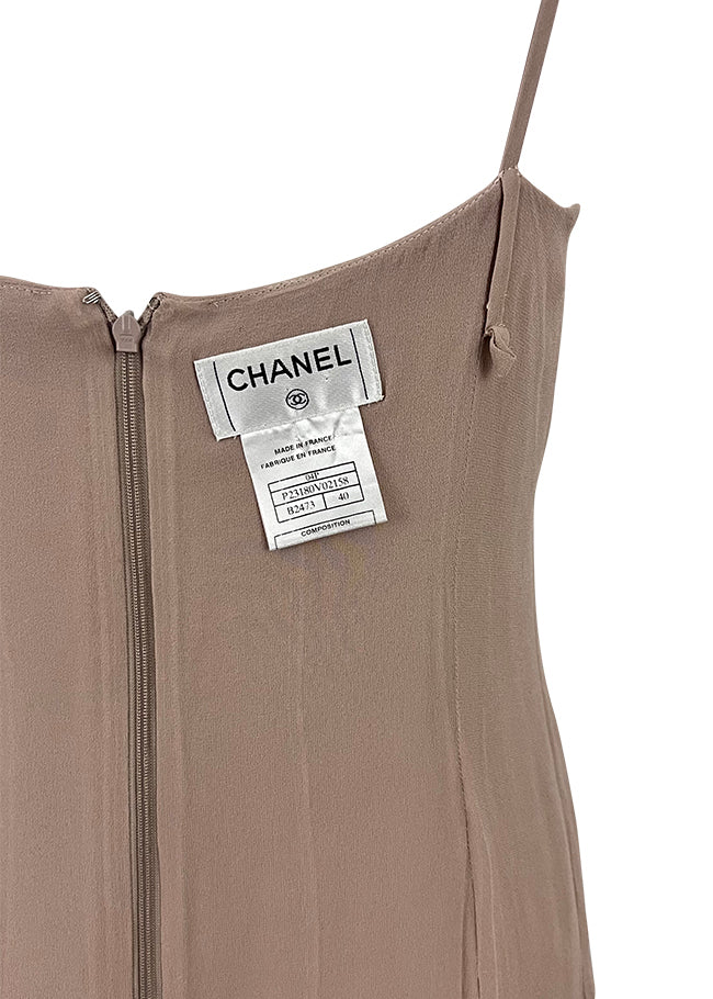 Beige Silk Pleated Camisole Dress