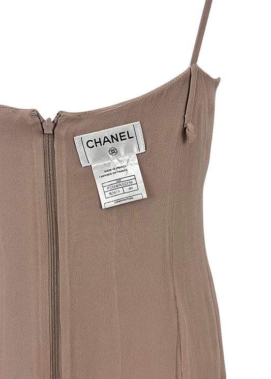 Beige Silk Pleated Camisole Dress