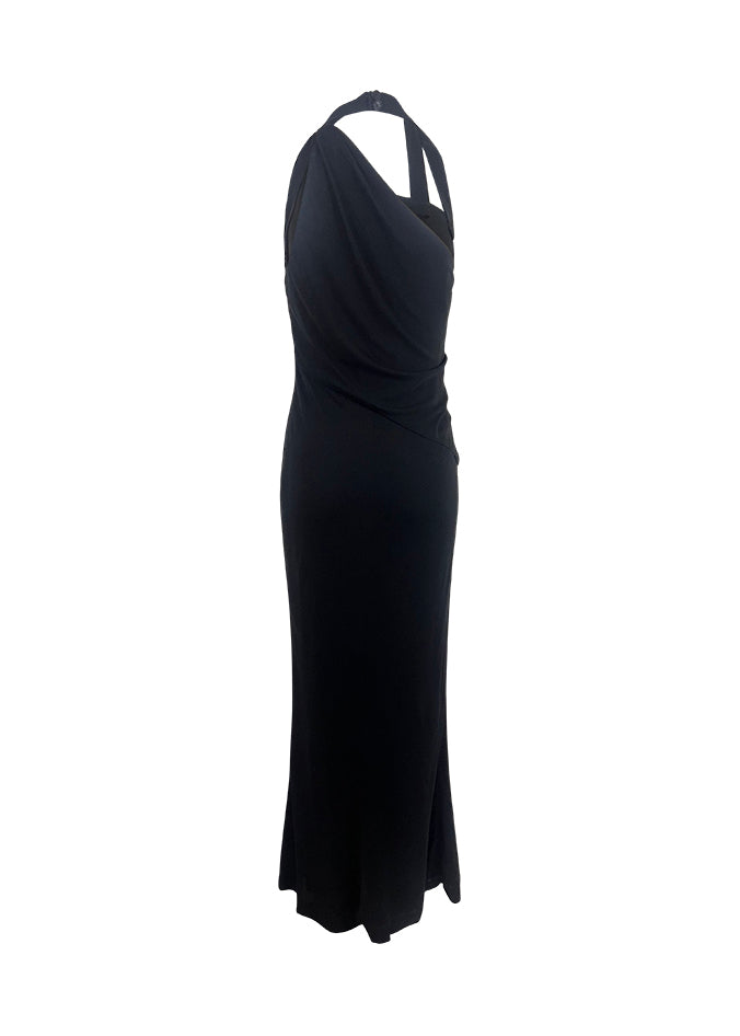 Runway Black Strappy Column Gown