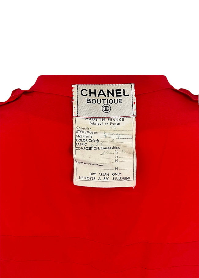 Red Silk Pleated Button Front Dress