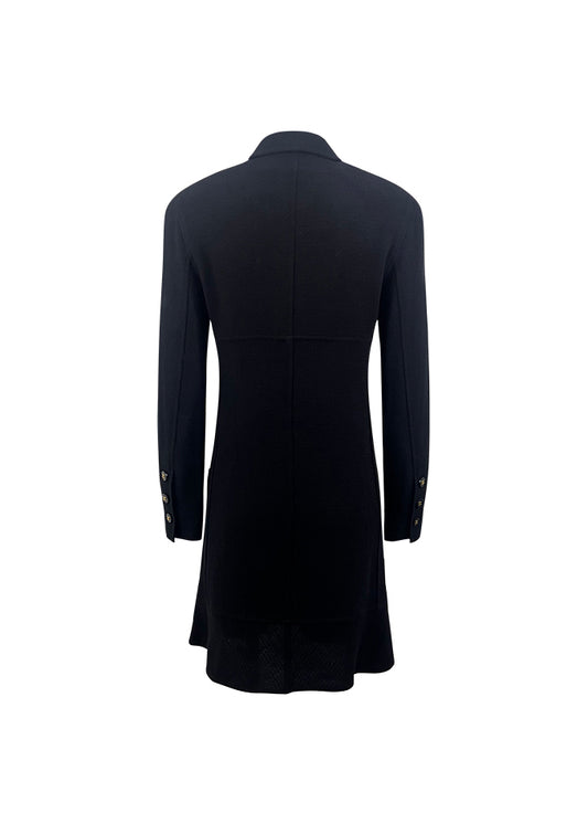 Black Boucle Logo Button Up Dress
