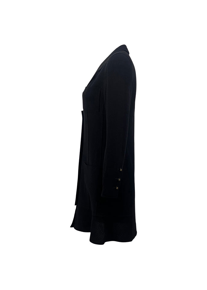 Black Boucle Logo Button Up Dress