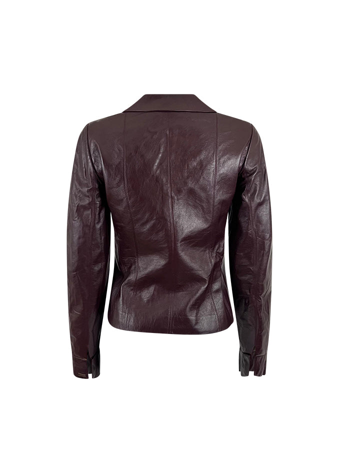 Burgundy Seamed Leather Jacket