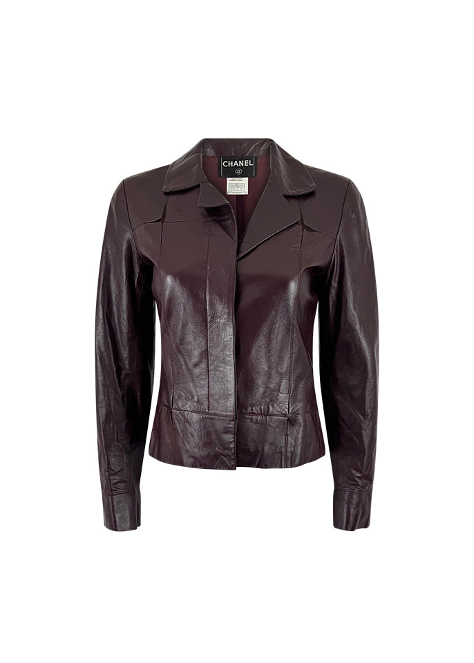 Burgundy Seamed Leather Jacket