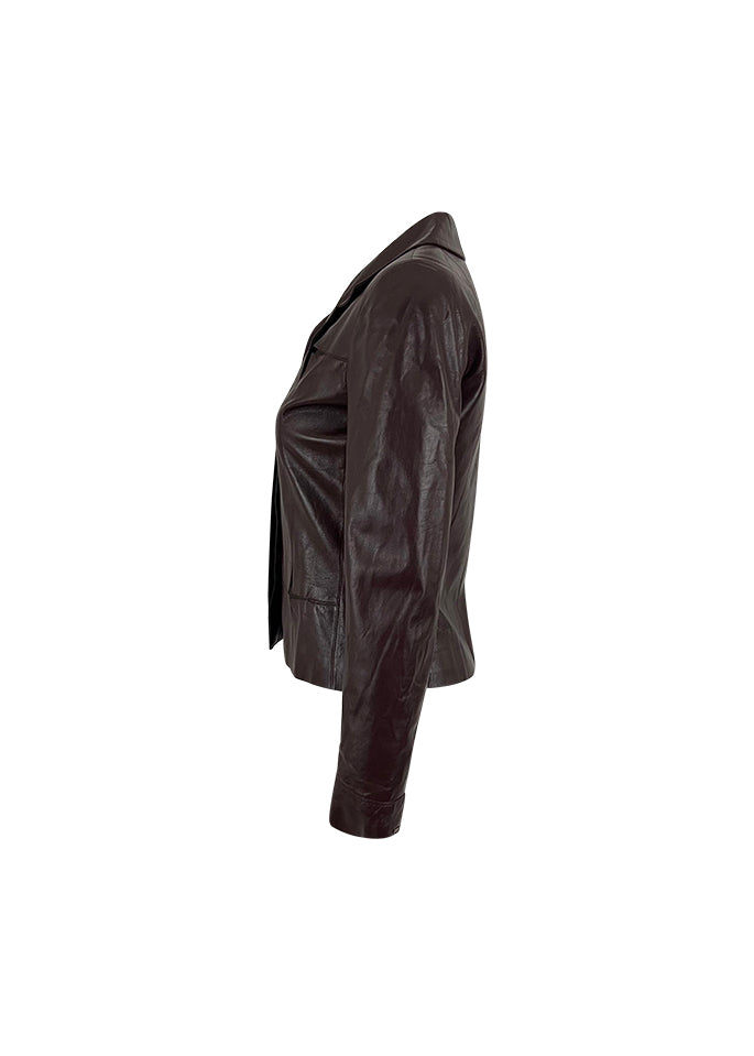 Burgundy Seamed Leather Jacket