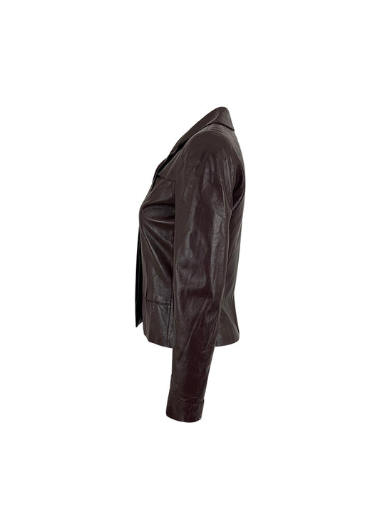 Burgundy Seamed Leather Jacket
