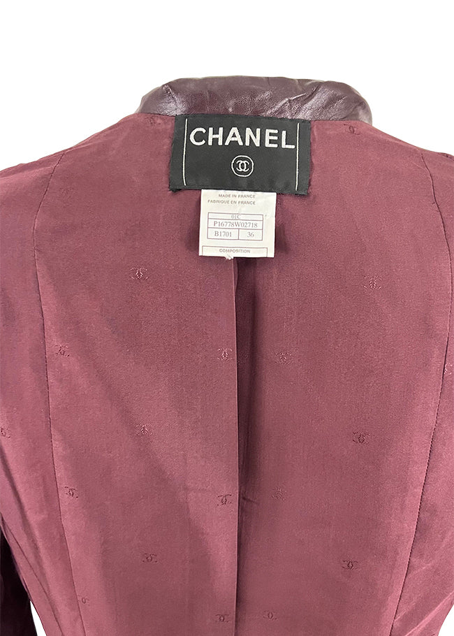 Burgundy Seamed Leather Jacket