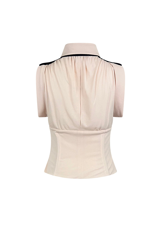 Ballet Pink Top with Contrast Buttons & Epaulets