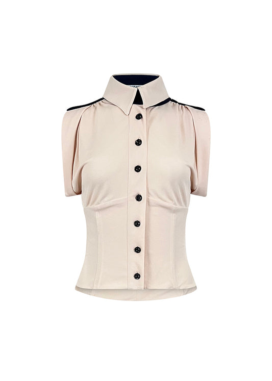 Ballet Pink Top with Contrast Buttons & Epaulets